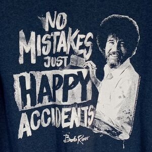 Bob Ross Unisex Short Sleeve T-Shirt Navy/White "Happy Accidents" Size XL